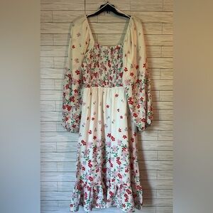 Draper James Cream Long Sleeve Sundress with Bishop Sleeves